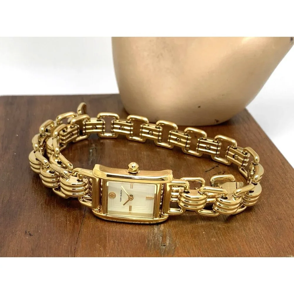 Tory Burch Women's Watch TBW1067 Quartz Cream Dial Gold Double-Wrap Tank 19mm